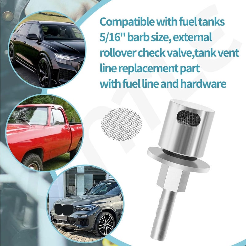 KINTLE Remote Mount Vent Valve w/Fuel Line Kit for Fuel Tanks, 5/16'' Barb Size, External Rollover Check Valve,Tank Vent Line Replacement Part with Fuel Line and Hard-ware - Image 3